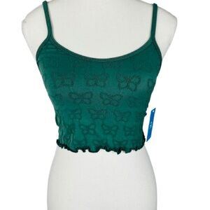 ⭐️ 3/$15 NWT Cupshe Green Butterfly Print Ruffle Crop Top Size S